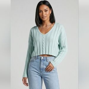 5 For $25✨️Turquoise Blue Knit Boho Overszied Cropped Sweater Women Medium Large